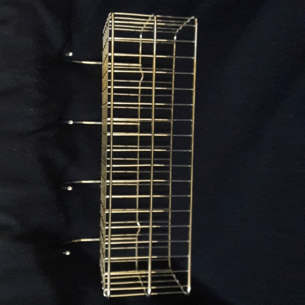 Hanging metal basket with hooks